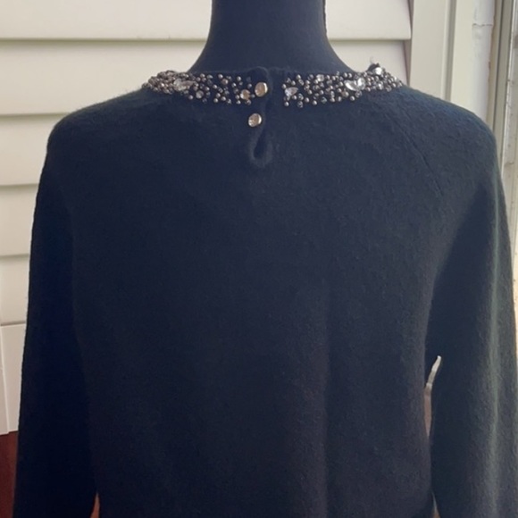 Bebe | Black Sweater with Embellished Jeweled Beaded Collar Neckline Size Medium - Picture 5 of 16
